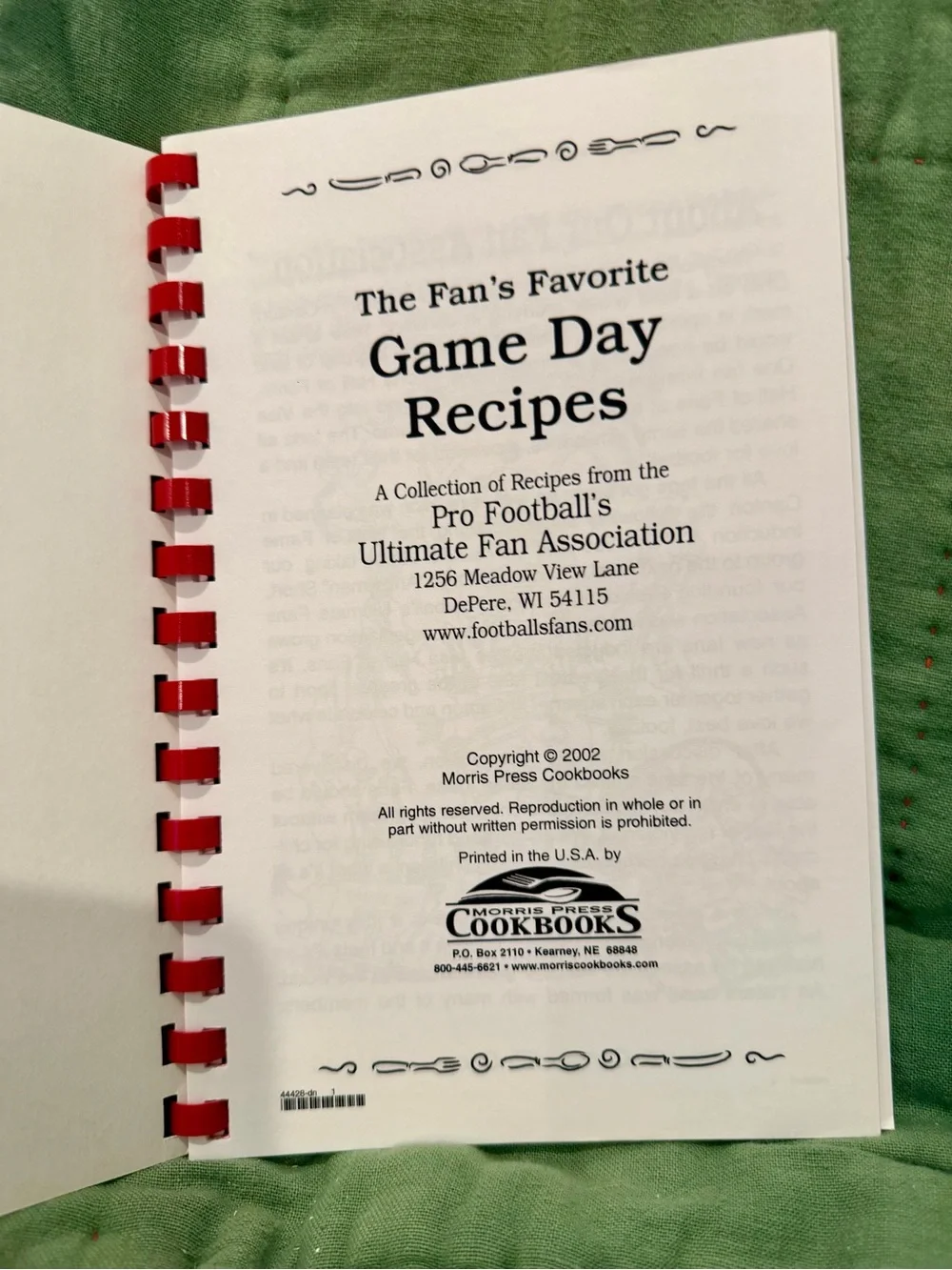2002 Fans Favorite Game Day Recipes Pro Football Ultimate Fans Cookbook NFL